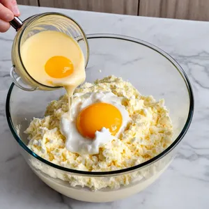 Рецепт Мясная запеканка с баклажанами и сулугуни - Подготовка сырной заливки