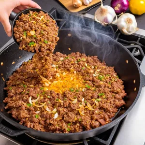 Рецепт Мясная запеканка с баклажанами и сыром дор блю - Приготовление мясной основы