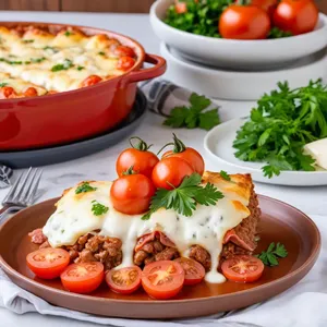 Рецепт Мясная запеканка с помидорами и моцареллой - Подача