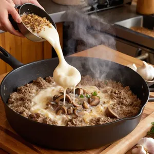 Рецепт Мясная запеканка с шампиньонами и эмменталем - Приготовление мясной основы