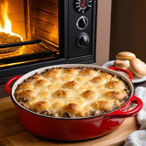 Рецепт Мясная запеканка с шампиньонами и эмменталем - Запекание