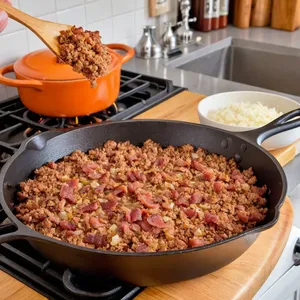 Рецепт Мясной пирог с беконом и чеддером - Приготовление начинки