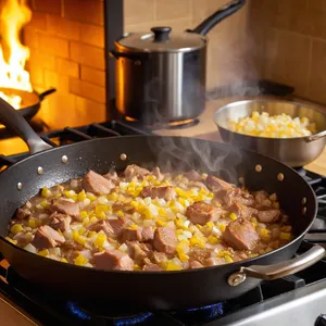 Рецепт Мясной пирог с индейкой и печеными яблоками - Обжарка индейки и лука