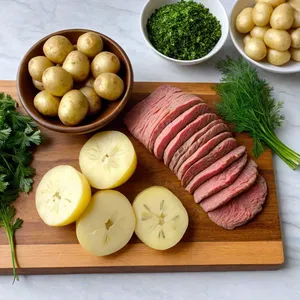 Рецепт Мясной пирог с картофелем и зеленью - Подготовка ингредиентов