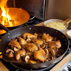 Рецепт Мясной пирог с курицей и грибами в сливочном соусе - Обжарка курицы и грибов