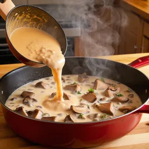 Рецепт Мясной пирог с курицей и грибами в сливочном соусе - Приготовление сливочного соуса