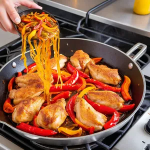 Рецепт Мясной пирог с курицей и печеным перцем - Обжарка курицы