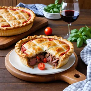Рецепт Мясной пирог с томатами и моцареллой - Подача