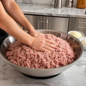 Рецепт Мясные конвертики с беконом и голубым сыром - Приготовление фарша