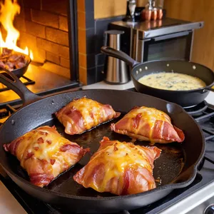 Рецепт Мясные конвертики с беконом и голубым сыром - Жарка конвертиков