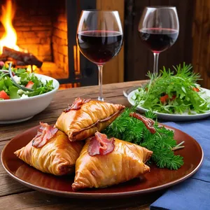 Рецепт Мясные конвертики с беконом и голубым сыром - Подача