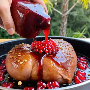 Рецепт Мясные сердечки с гранатовым соусом и кедровыми орешками - Добавление гранатового соуса и орешков