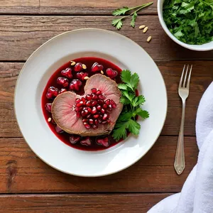 Рецепт Мясные сердечки с гранатовым соусом и кедровыми орешками - Подача блюда