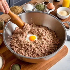 Рецепт Мясные спиральки с пепперони и моцареллой - Приготовление фарша