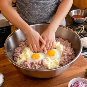 Рецепт Мясные цветы с фетой и оливками - Приготовление мясной основы