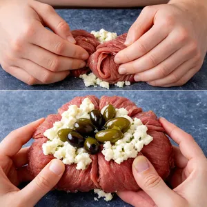Рецепт Мясные цветы с фетой и оливками - Формирование цветов