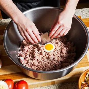 Рецепт Мясные веерки с персиковым чатни и базиликом - Подготовка фарша и формирование веерков