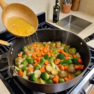 Рецепт Минестроне с артишоками и зеленым горошком - Обжарка овощей