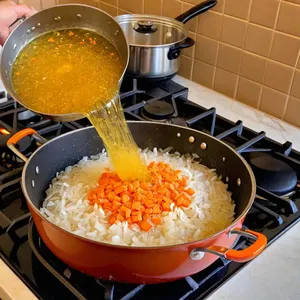 Рецепт Минестроне с грибами и шпинатом - Обжарка лука, чеснока и моркови