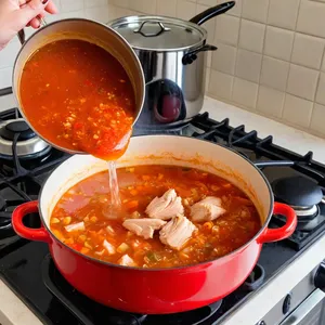 Рецепт Минестроне с курицей и сельдереем - Добавление томатов и бульона