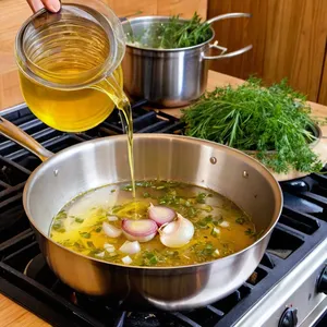 Рецепт Минестроне с моцареллой и оливками - Обжарка лука и чеснока
