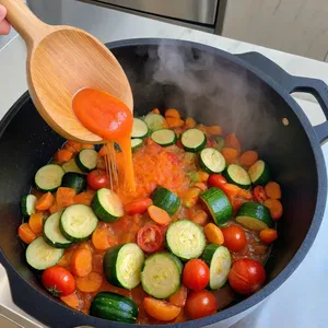 Рецепт Минестроне с моцареллой и оливками - Добавление овощей
