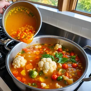 Рецепт Минестроне с цветной капустой и куркумой - Добавление остальных ингредиентов и варка