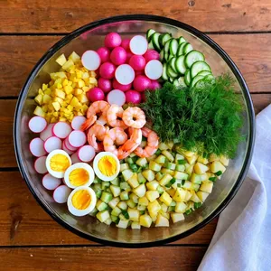 Рецепт Окрошка на айране с креветками - Сборка окрошки