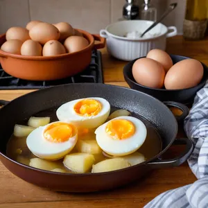 Рецепт Окрошка на кефире с огурцом и зеленью - Подготовка картофеля и яиц