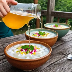 Рецепт Окрошка на квасе с говядиной - Заливка квасом