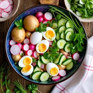 Рецепт Окрошка на квасе с копчёной форелью - Сборка окрошки