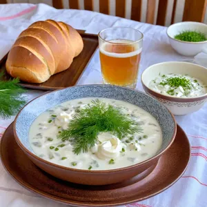 Рецепт Окрошка на квасе с копчёной грудинкой - Подача