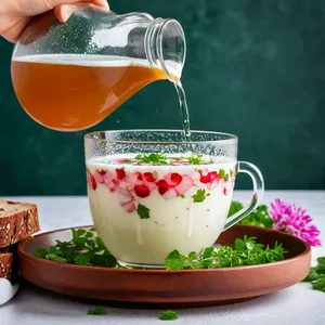 Рецепт Окрошка на квасе с копчёным муксуном - Заливка квасом и подача
