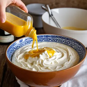 Рецепт Окрошка на квасе с копчёным осетром - Приготовление заправки