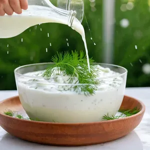 Рецепт Окрошка на квасе с копчёным угрём и грушей - Заправка и подача