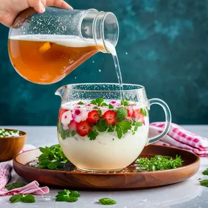 Рецепт Окрошка на квасе с копчёным угрём и яблоком - Заливка квасом и подача