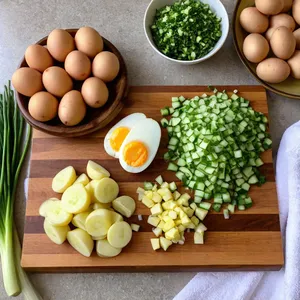 Рецепт Окрошка на минералке с курицей - Подготовка овощей и яиц