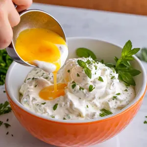 Рецепт Окрошка на минералке с курицей - Заправка сметаной