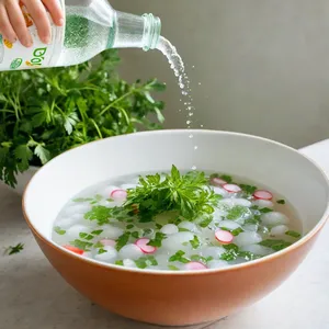 Рецепт Окрошка на минералке с курицей - Добавление минеральной воды