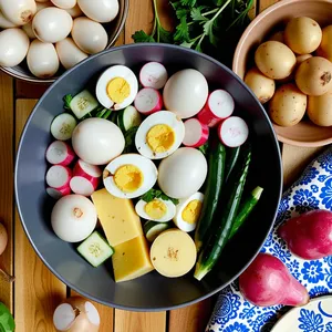 Рецепт Окрошка на ряженке с копчёной курицей - Сборка окрошки