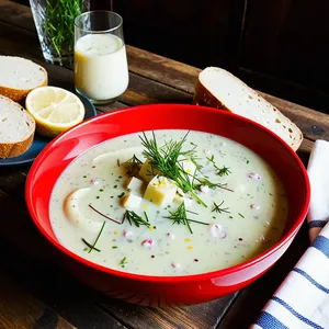 Рецепт Окрошка на ряженке с копчёной курицей - Подача окрошки