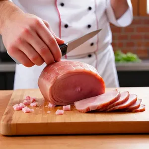 Рецепт Окрошка на ряженке с ветчиной - Нарезка ветчины