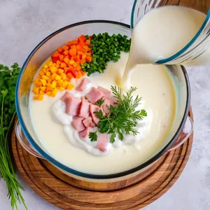 Рецепт Окрошка на ряженке с ветчиной - Заливка ряженкой