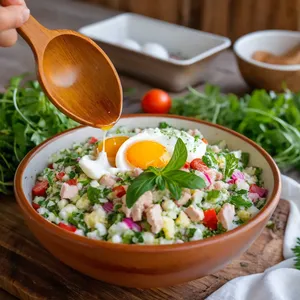 Рецепт Окрошка на сыворотке с индейкой - Сборка окрошки