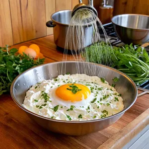 Рецепт Овощная запеканка с сыром и зеленью - Приготовление заливки
