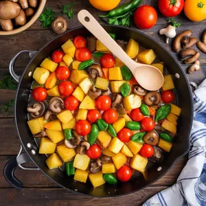Рецепт Овощное рагу с грибами и картофелем - Добавление картофеля и томатов