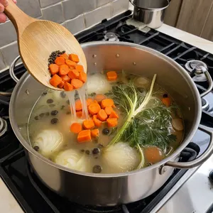 Рецепт Овощной бульон с корнем фенхеля и лавровым листом - Варка бульона
