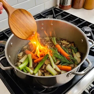Рецепт Овощной бульон с корнем лопуха и розмарином - Обжарка овощей