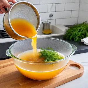 Рецепт Овощной бульон с пастернаком и укропом - Процеживание и подача