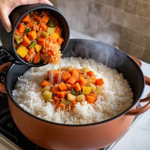 Рецепт Овощной плов с айвой и фисташками - Добавление айвы и риса